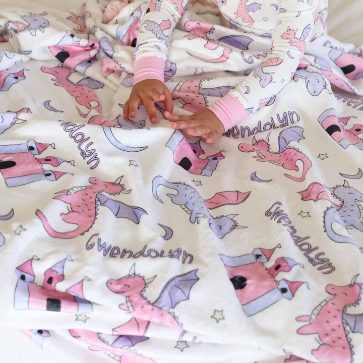 pink fairytale personalized blanket for girls