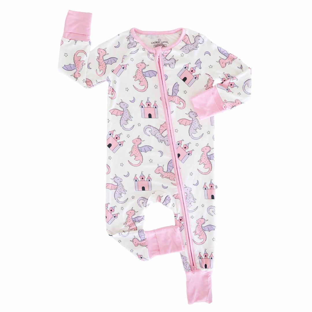 pink dragon adventure bamboo viscose convertible zip romper 