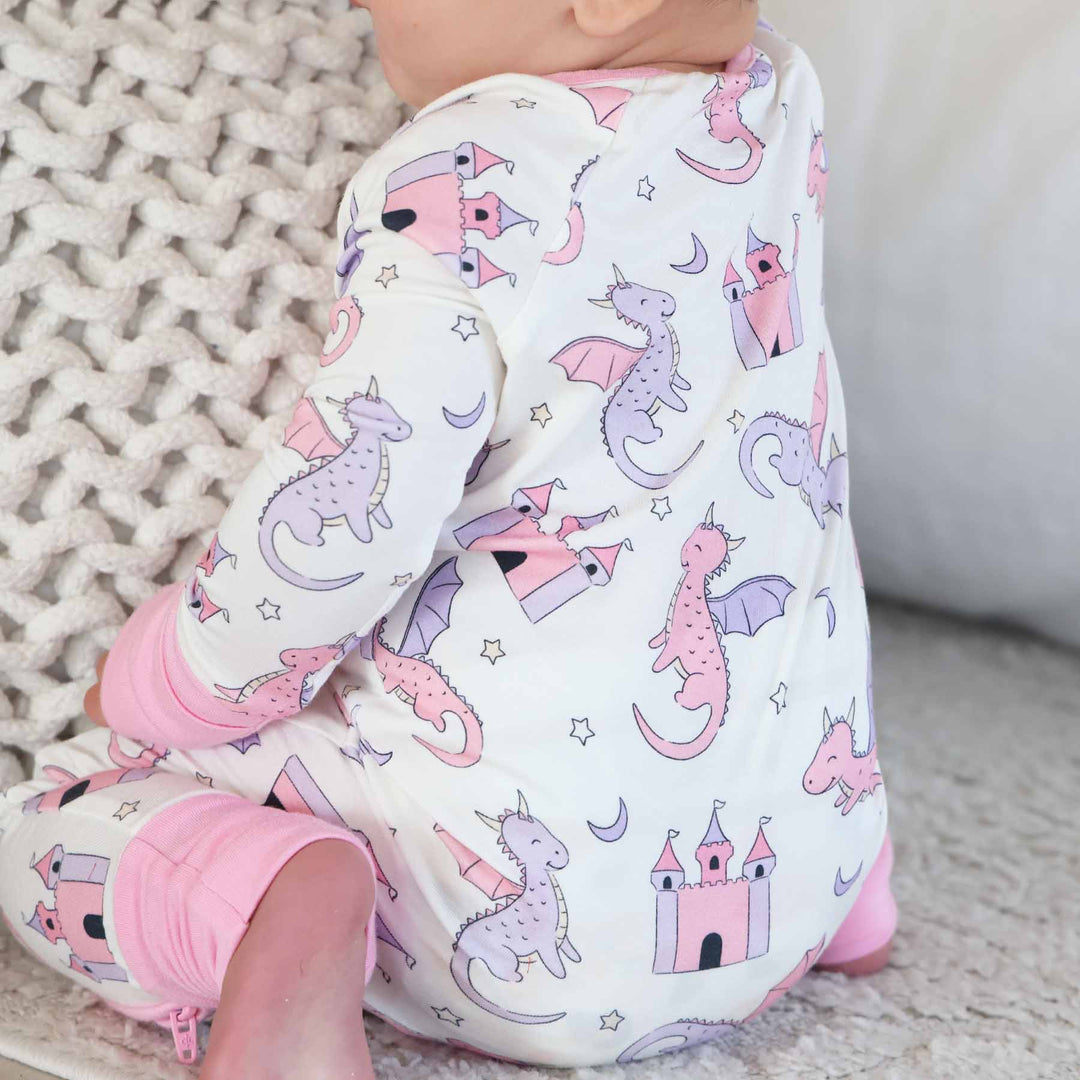 pink dragon adventure zip romper pajama 