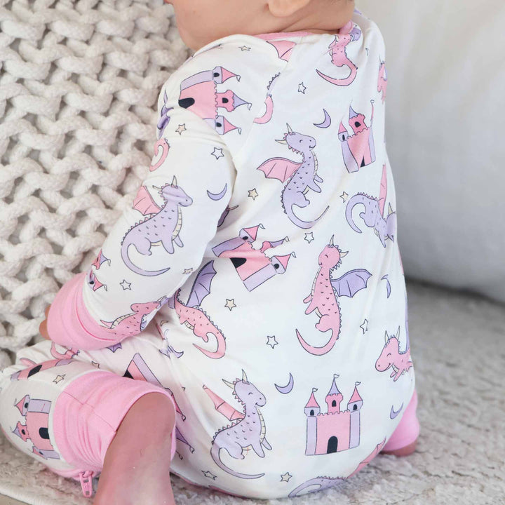 pink dragon adventure zip romper pajama 