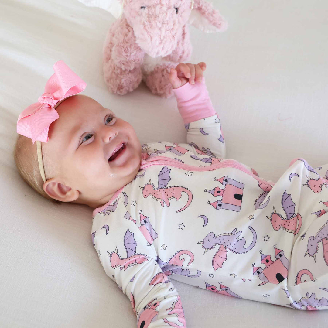 pink dragon adventure girls pajama romper 