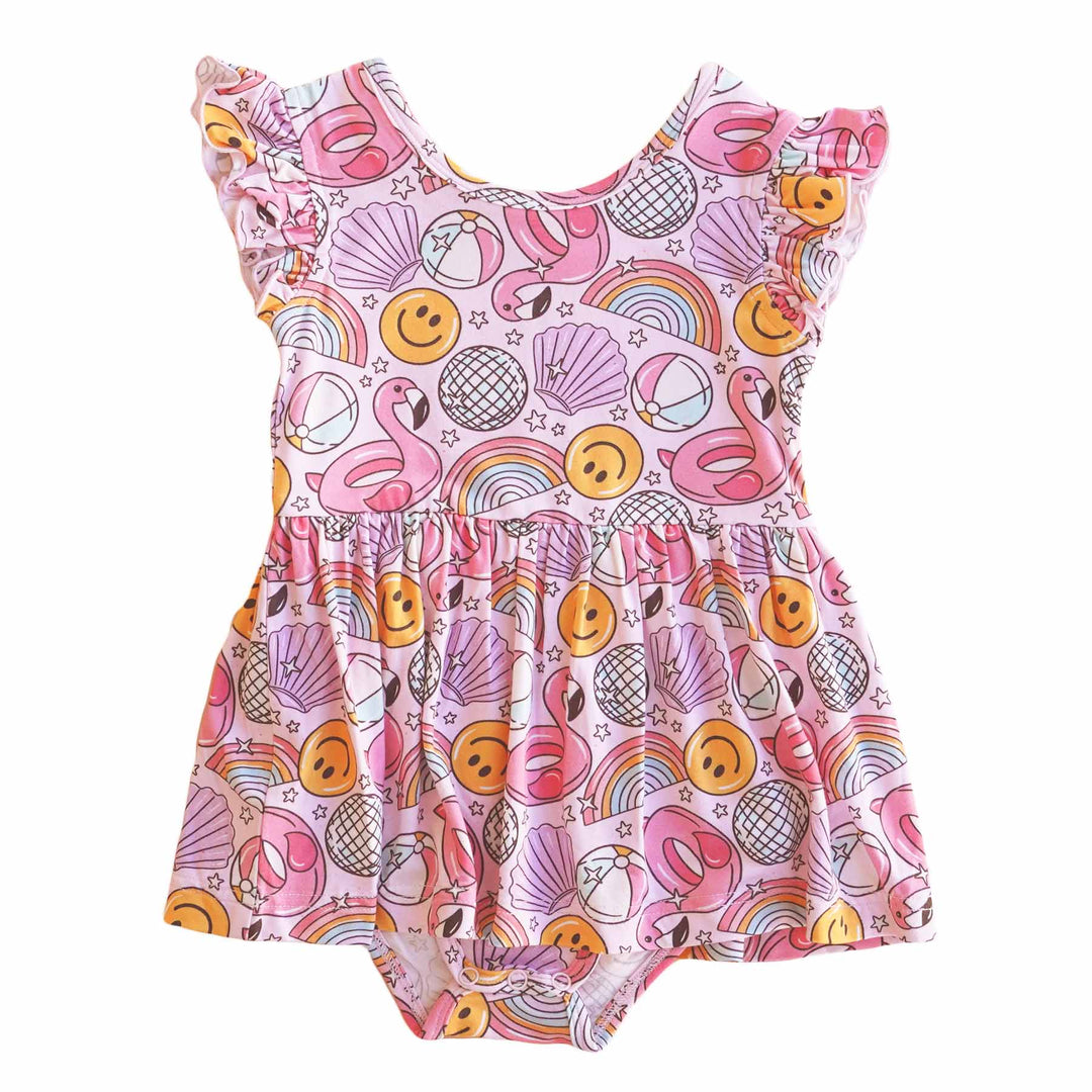 sleeveless twirl bodysuit for babies floatie friends pink 