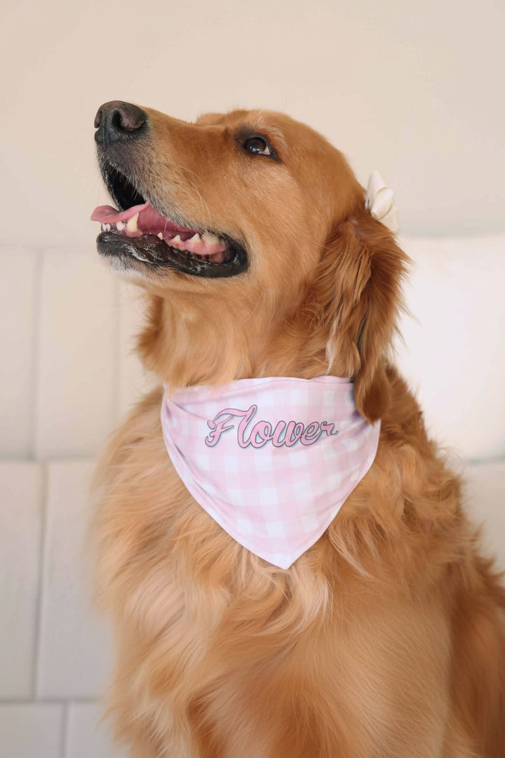 pink gingham personalized pet bandana for easter 