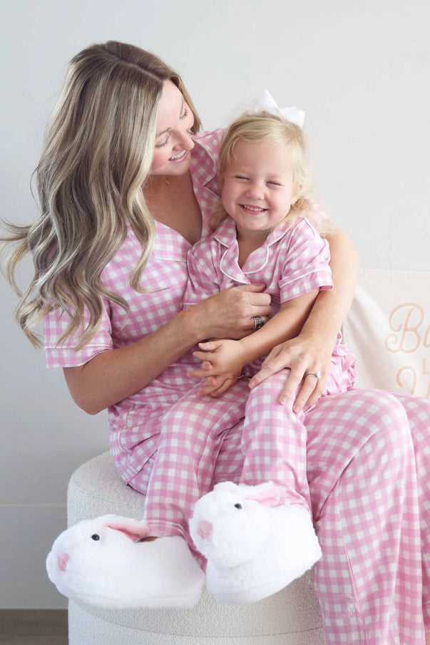 pink gingham matching easter lounge sets for mom and daughter 