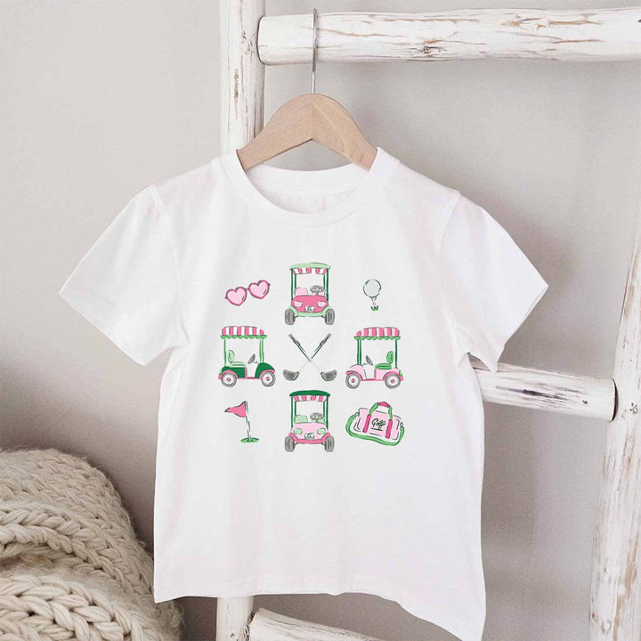pink golf themed graphic tee for girls 