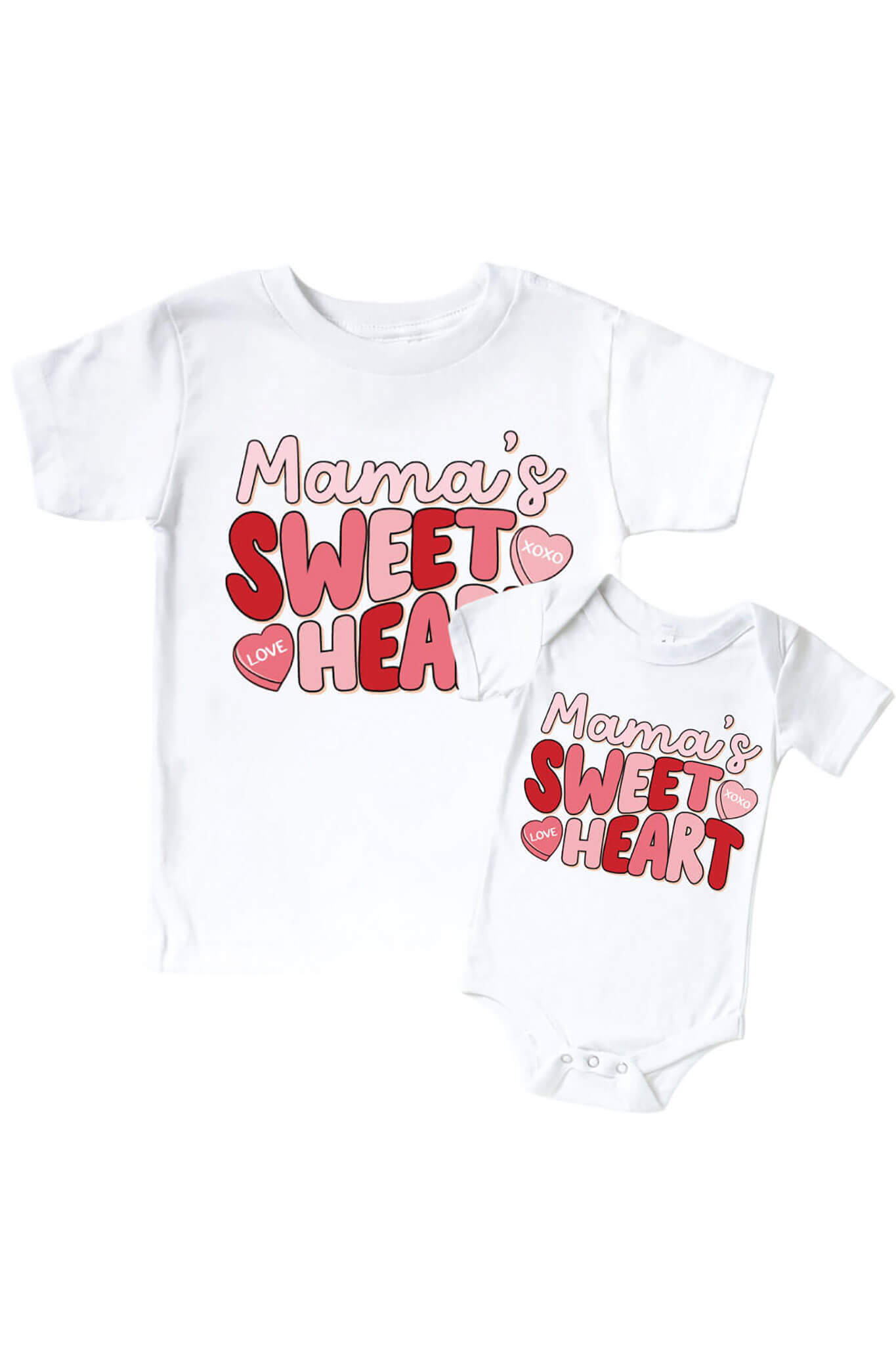 Mama's Sweetheart Pink Graphic Bodysuit & Kids Tee | White