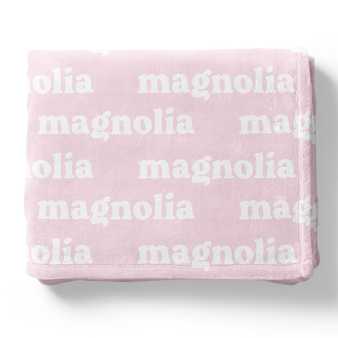 marshmallow pink personalized kids blanket block font