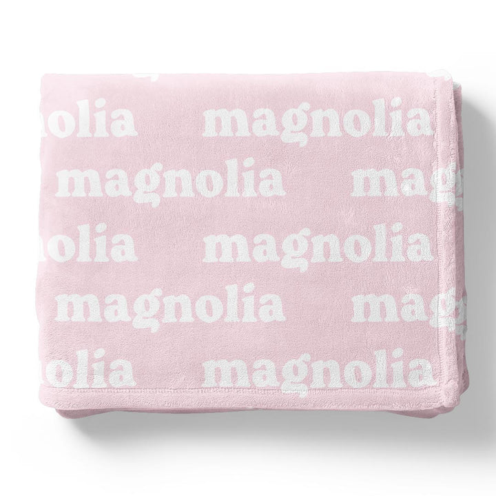 marshmallow pink personalized kids blanket block font