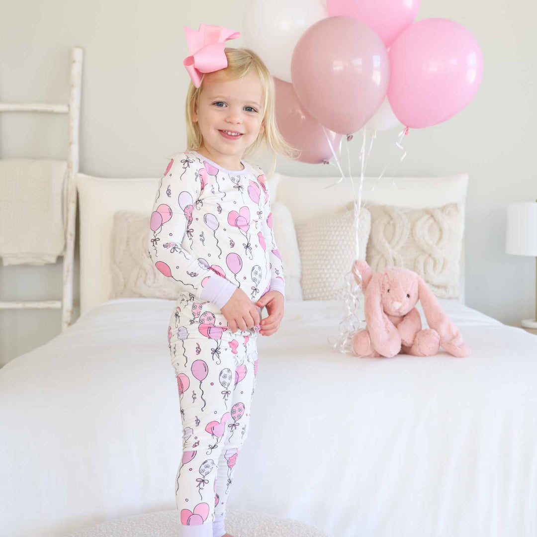 pink party time two piece pajama set for girls 