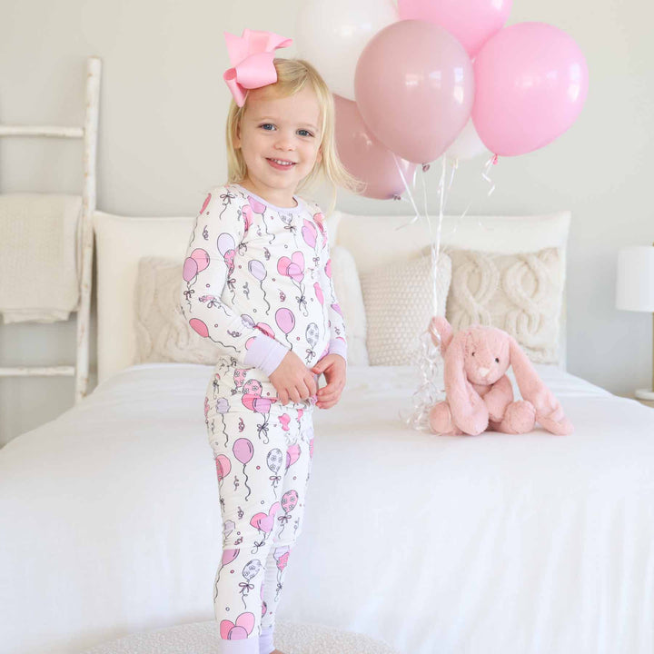 pink party time two piece pajama set for girls 