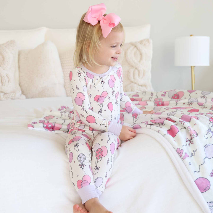 pink balloon birthday pajamas for girls 