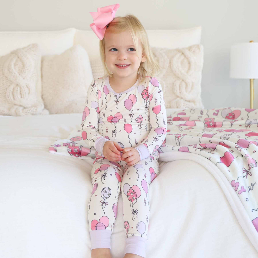 girls birthday-themed long sleeve pajama set 