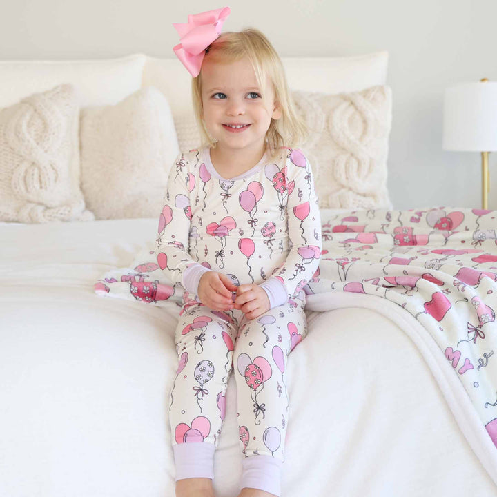 girls birthday-themed long sleeve pajama set 