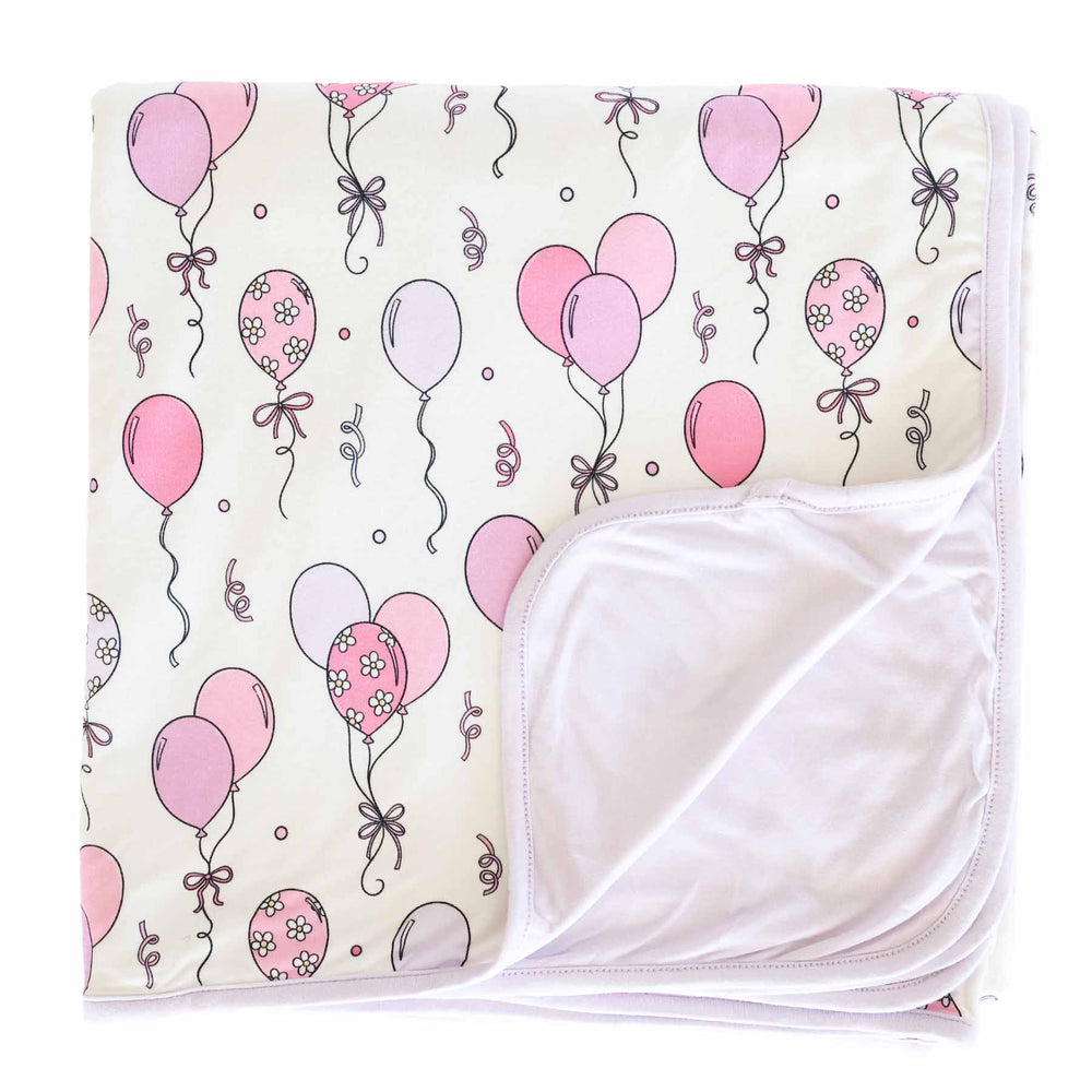 purple and pink floral balloon double sided bamboo blanket for kids 