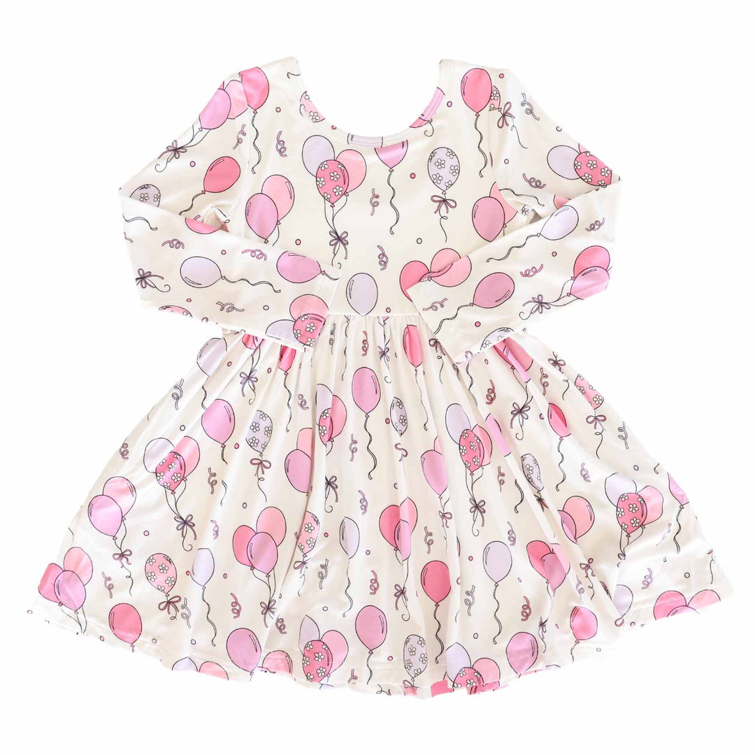 pink balloon ruffle twirl dress for girls