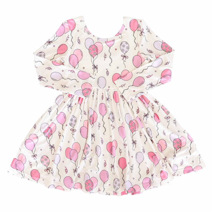 pink balloon ruffle twirl dress for girls
