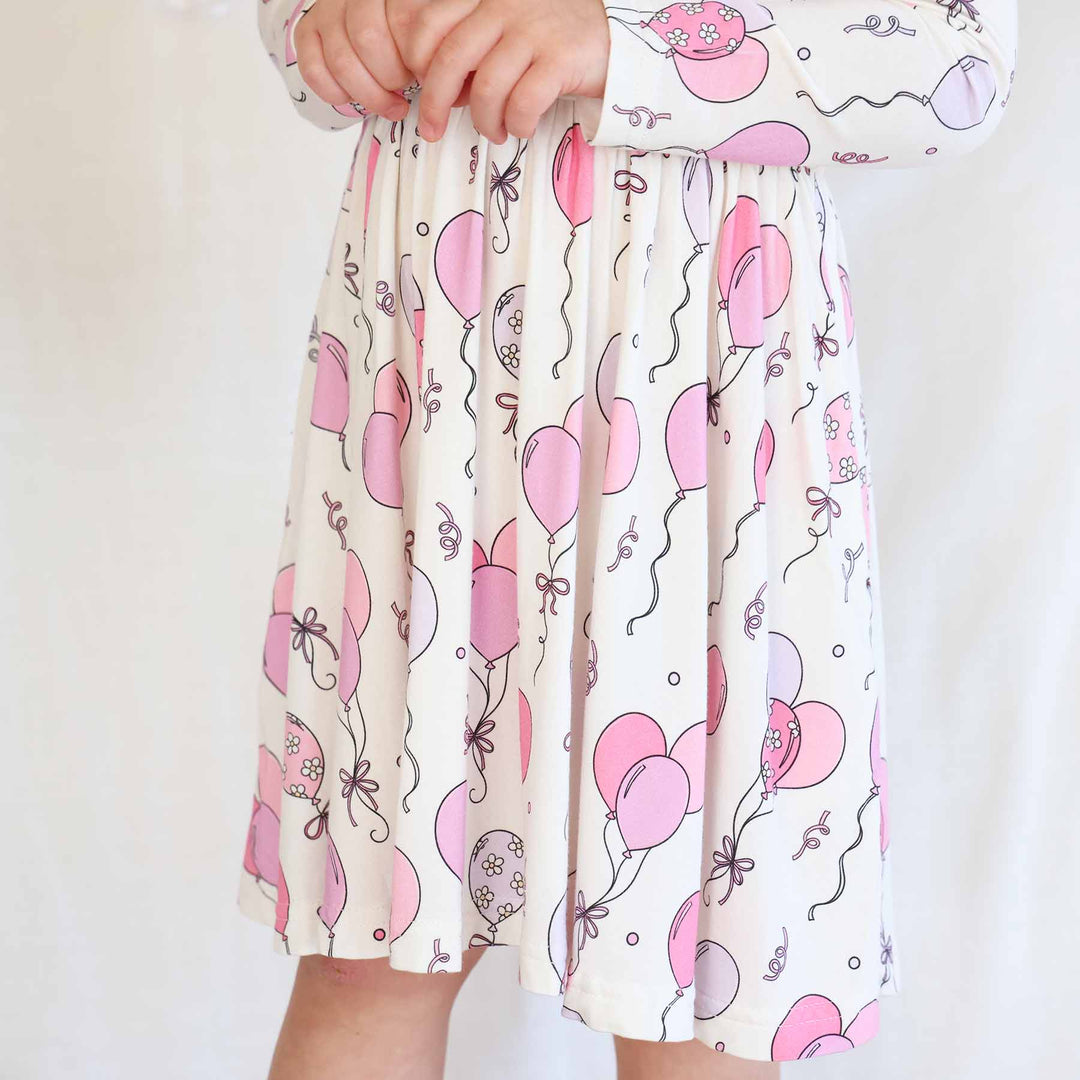 knee length pink balloon birthday dress for girls 