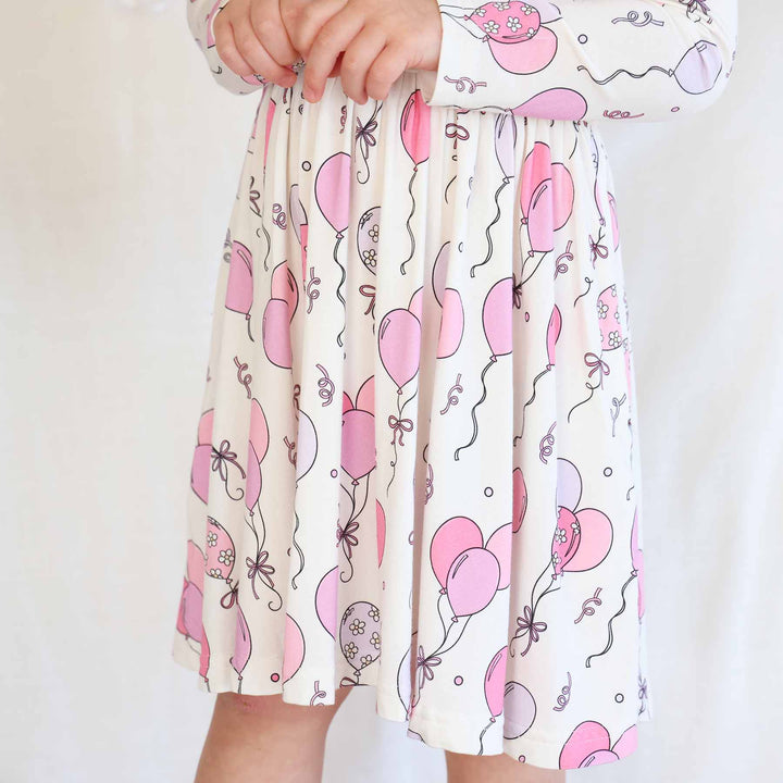 knee length pink balloon birthday dress for girls 