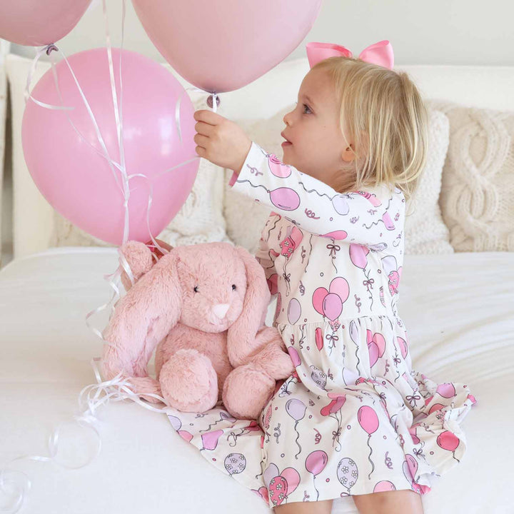 pink party time long sleeve ruffle twirl dress