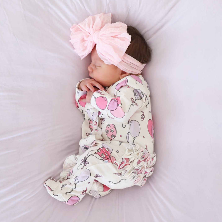 pink party time ruffle zipper footie for baby girls 