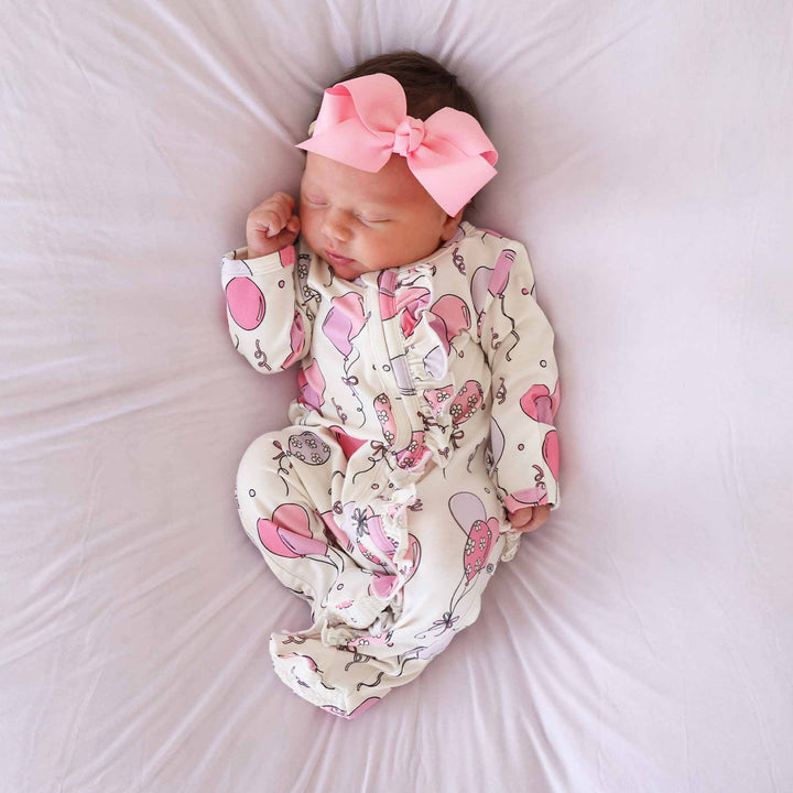 party balloon ruffle zipper footie for baby girls 