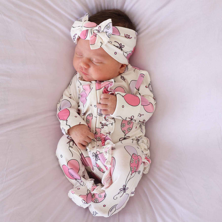 pink balloon baby footie pajama with ruffles 