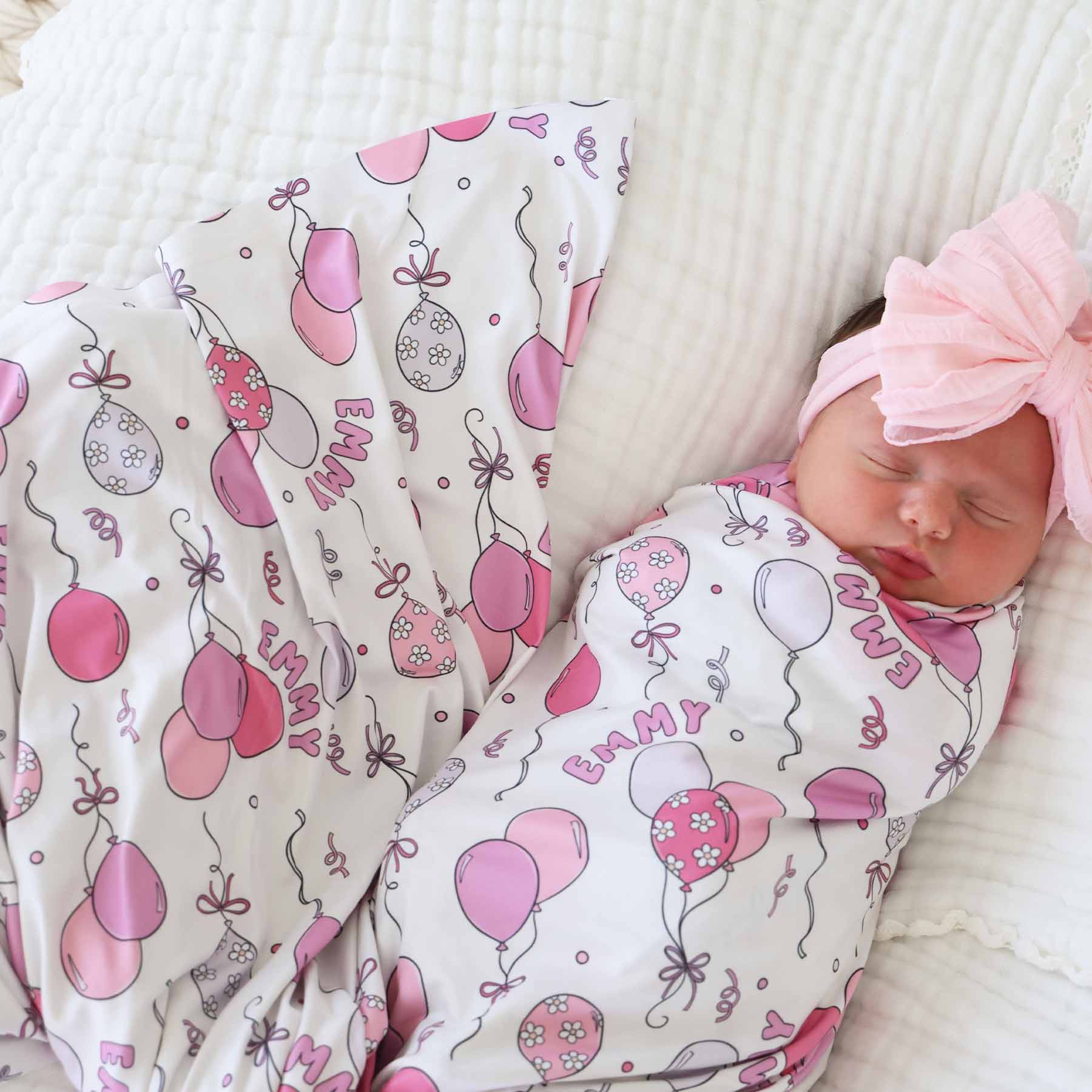 pink party time personalized swaddle blanket 