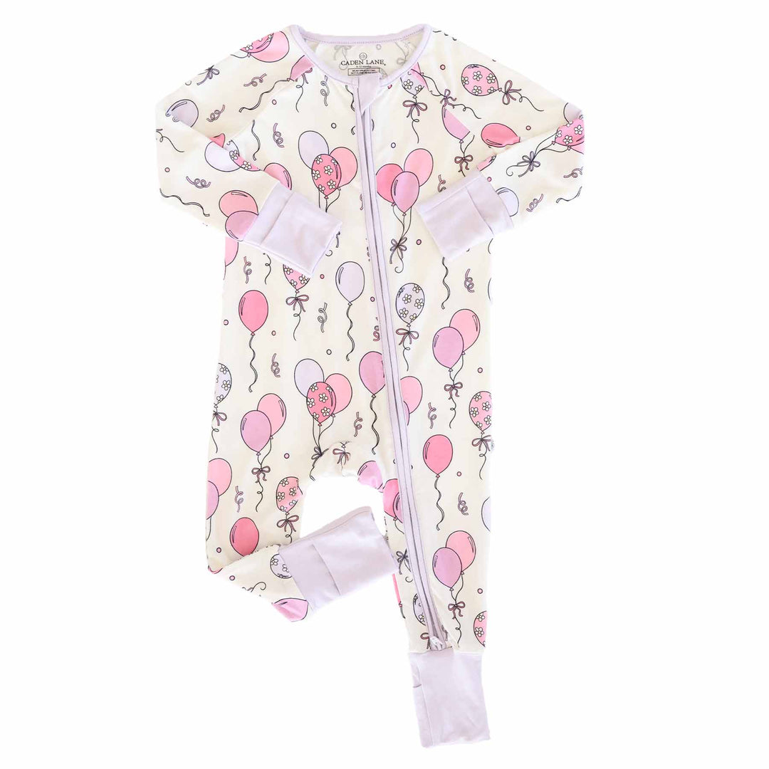 bamboo viscose convertible zip romper pajama with girly balloons