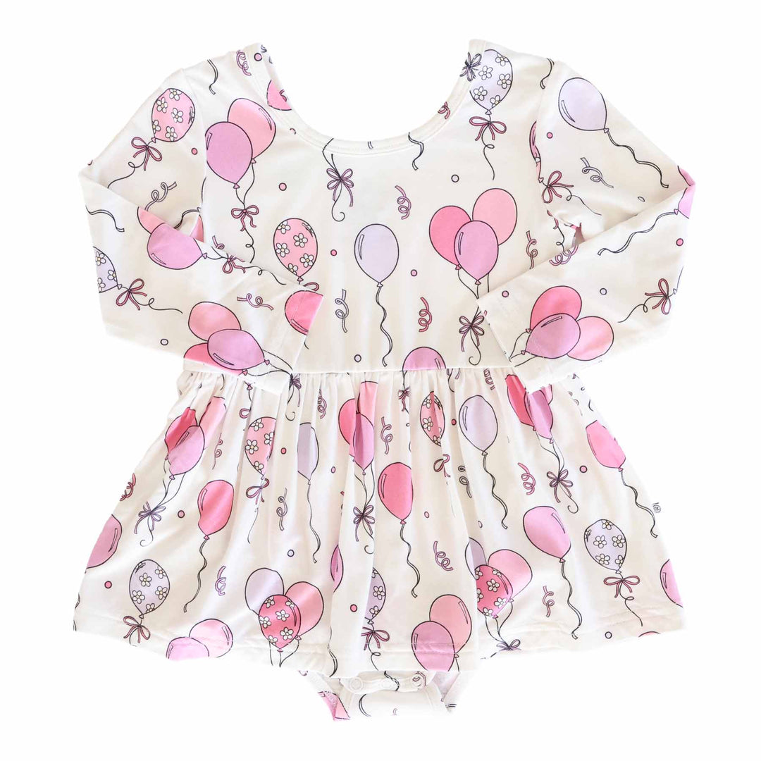 pink party time long sleeve skirt bodysuit for girls 