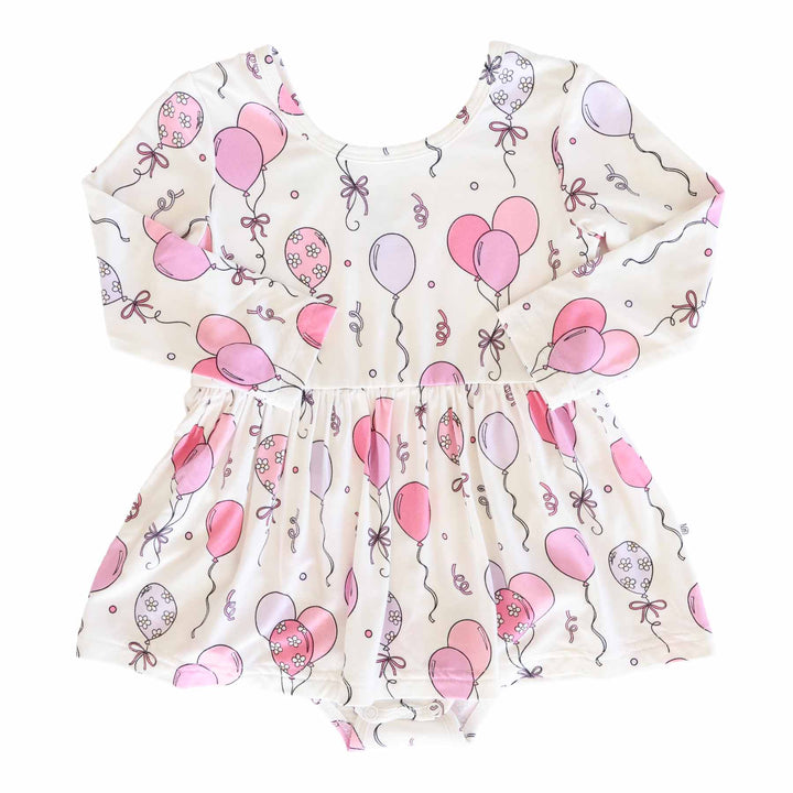 pink party time long sleeve skirt bodysuit for girls 