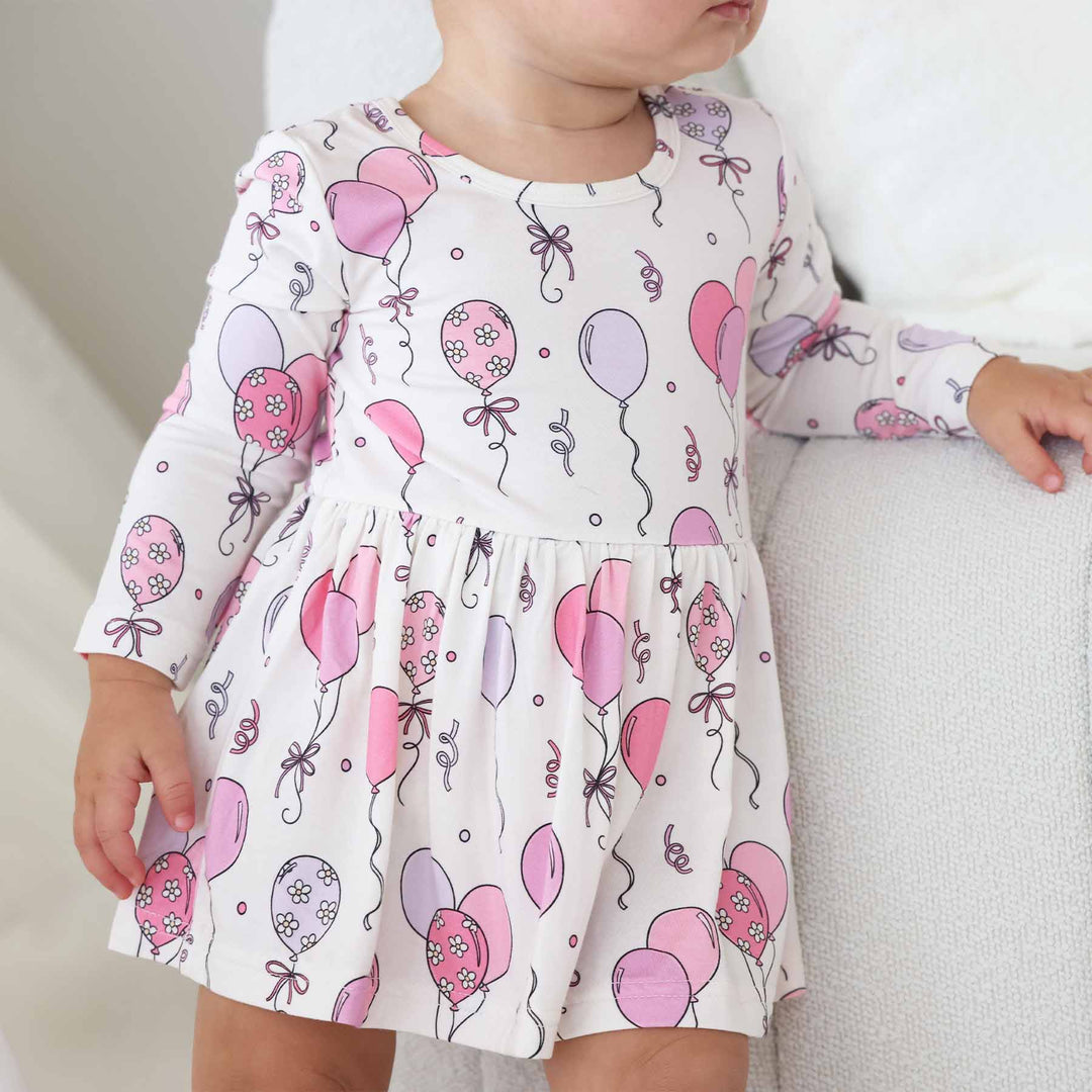 pink balloon skirt bodysuit for baby girls 