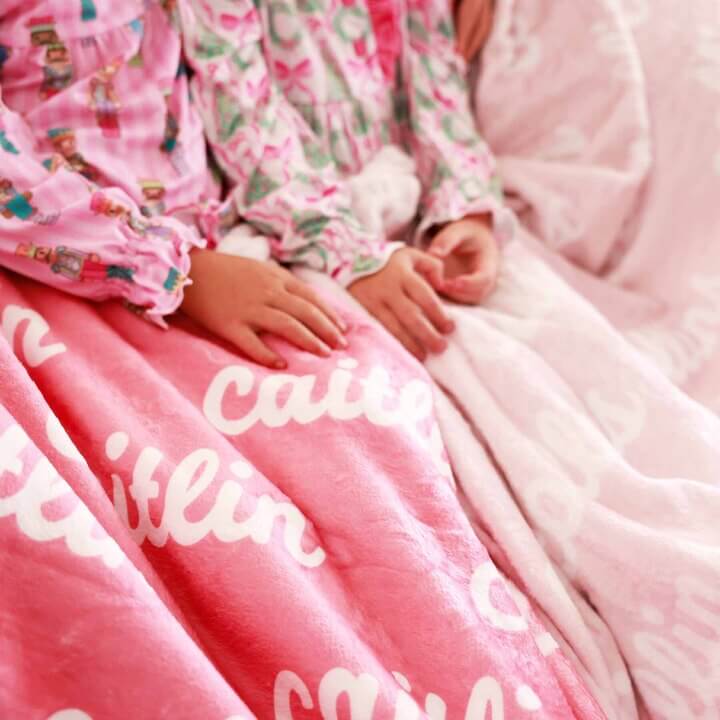 pink personalized christmas name blankets for kids 