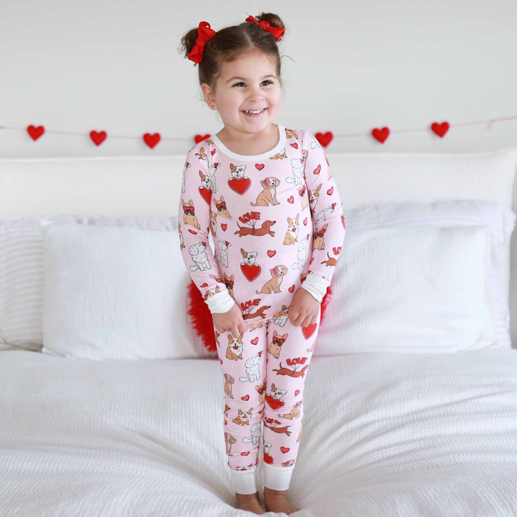 Pups & Kisses Two Piece Pajama Set | Pink