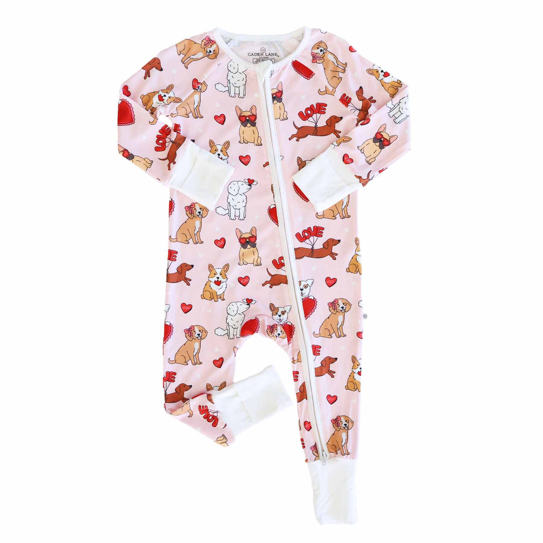 baby and toddler girls pink dog valentine's day pajama romper