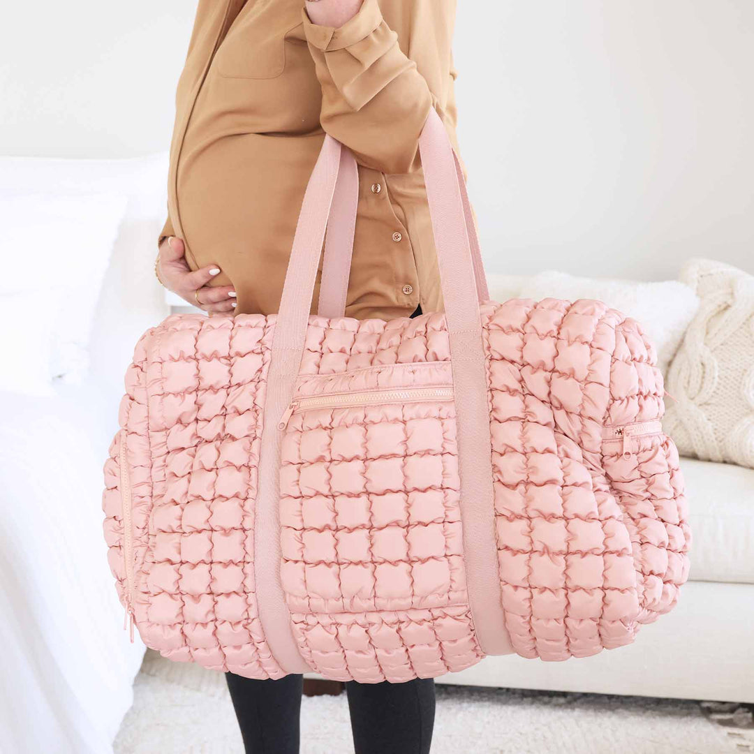 pink quilted hospital bag 