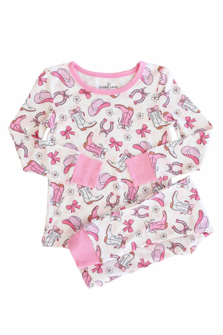 long sleeve and pant bamboo viscose two piece pajama set in pink rodeo dreams