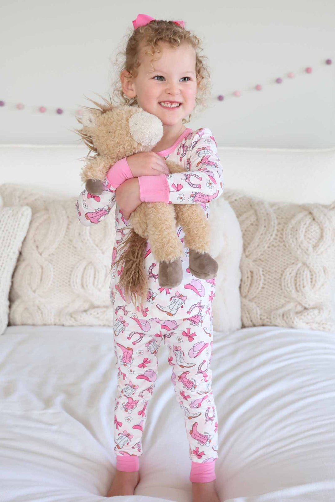 pink rodeo dreams two piece pajama set for girls sibling matching print 