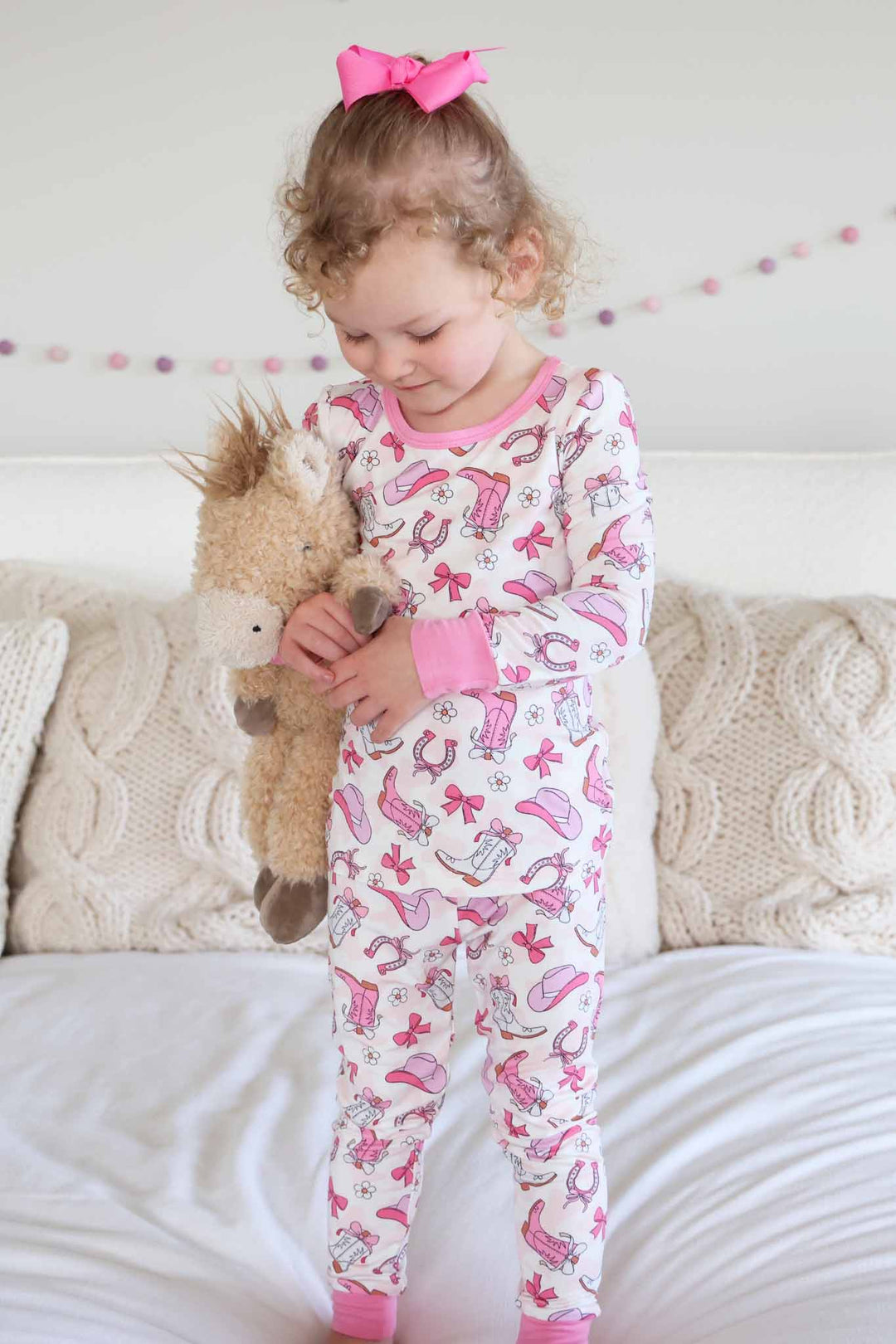 pink rodeo dreams two piece pajama set for girls 