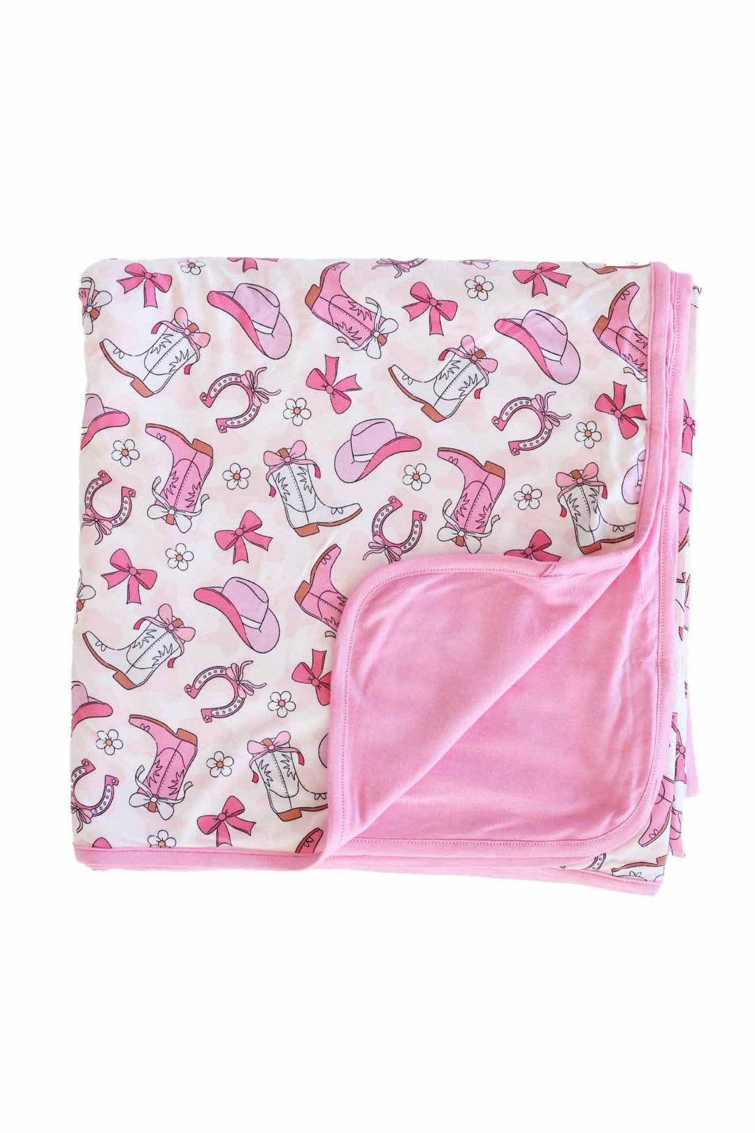 pink cowgirl themed double sided bamboo blanket for girls 