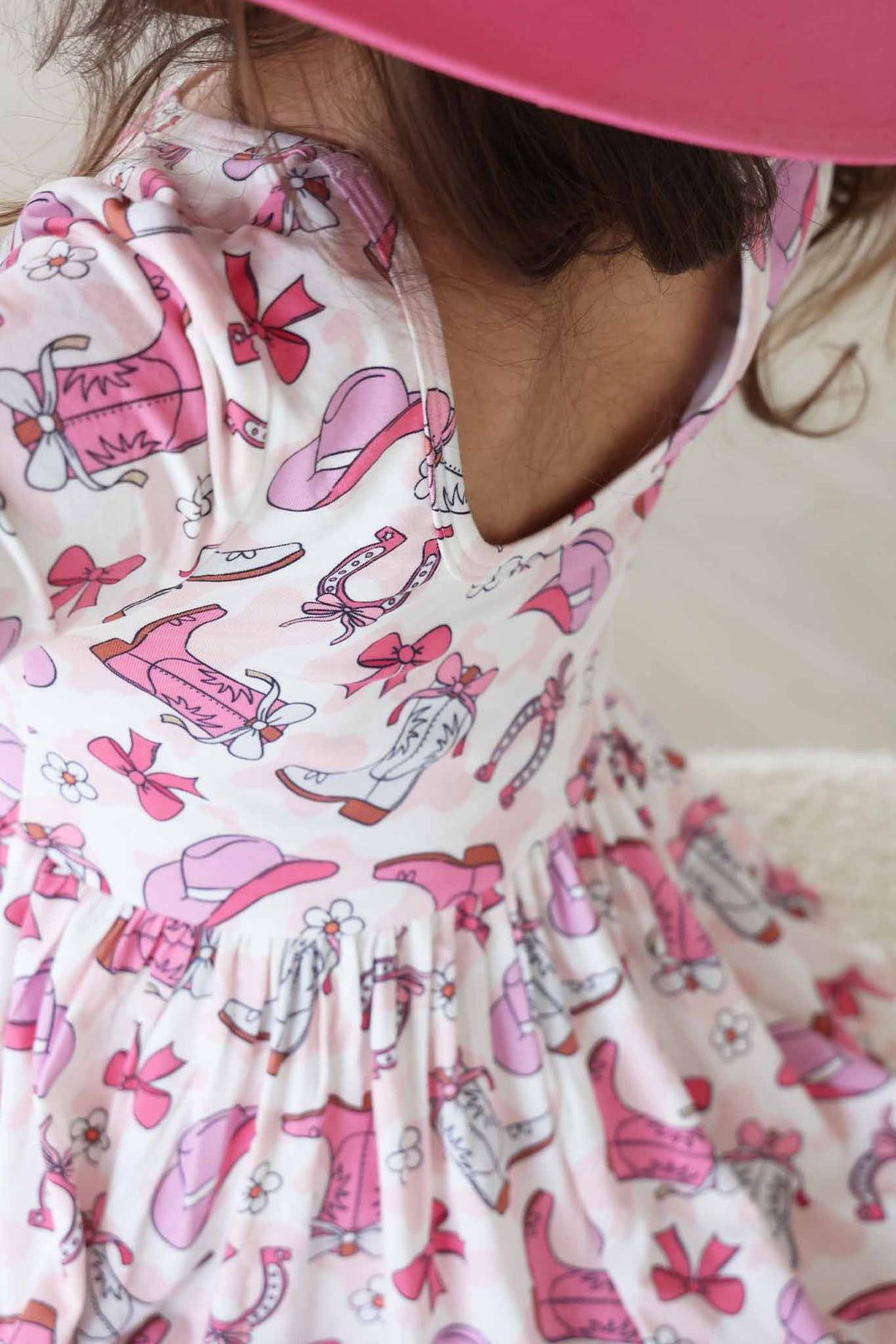 pink western themed casual dress for girls 