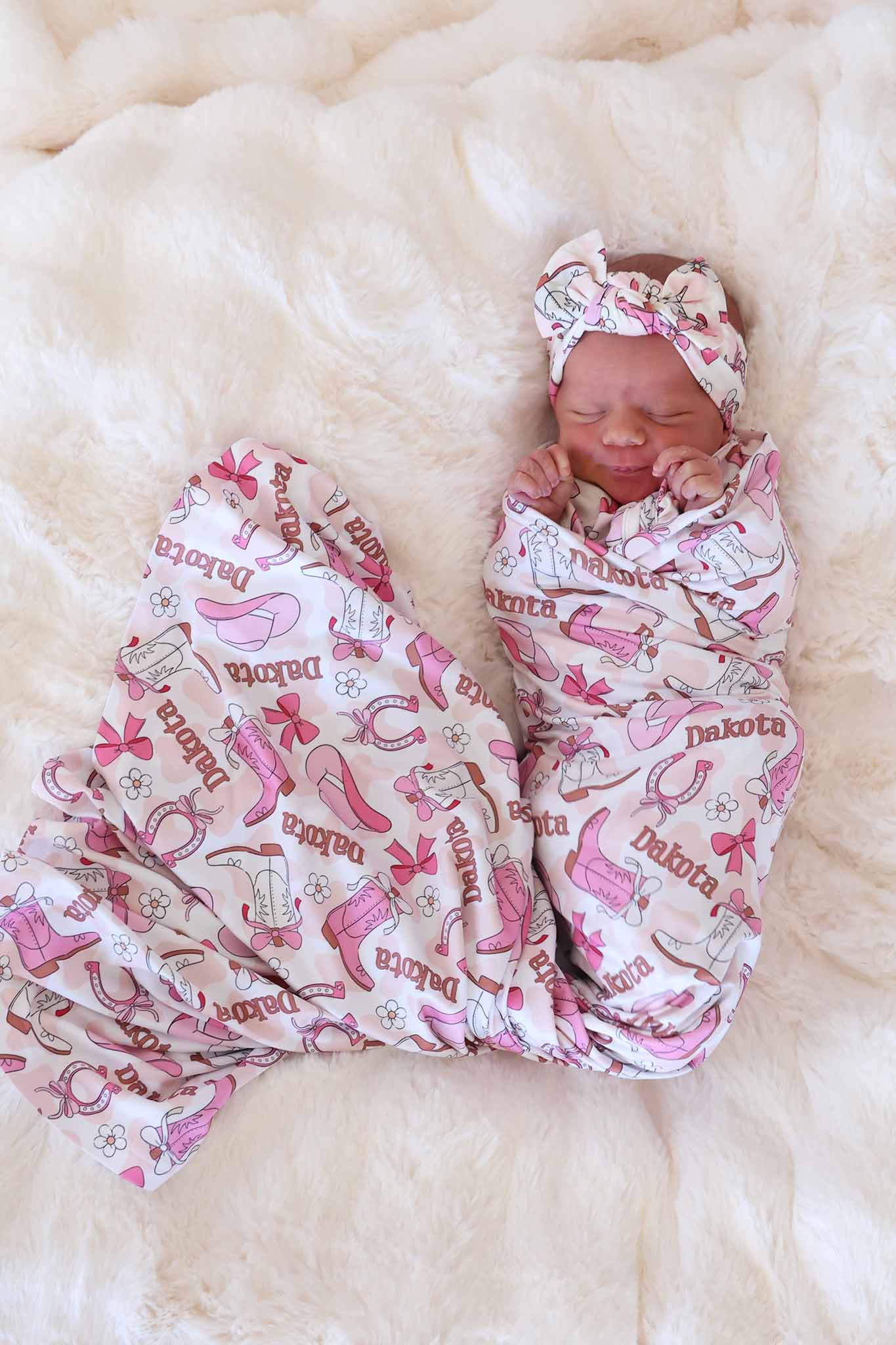 Rodeo Dreams Personalized Swaddle Blanket | Pink