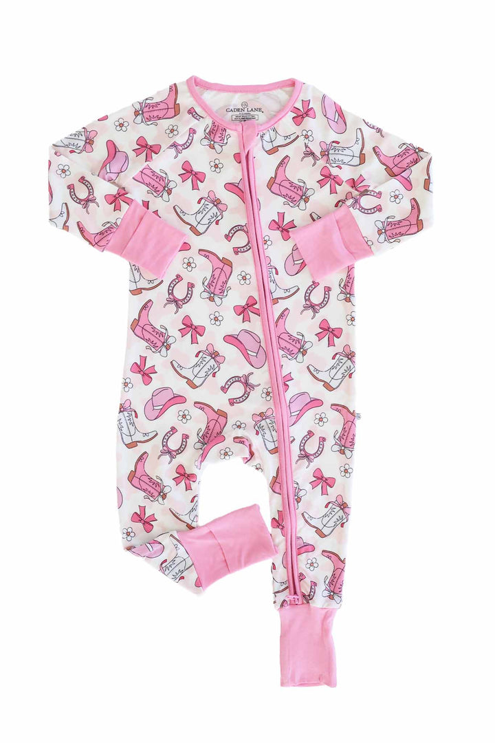 pink rodeo dreams bamboo viscose convertible zip romper 