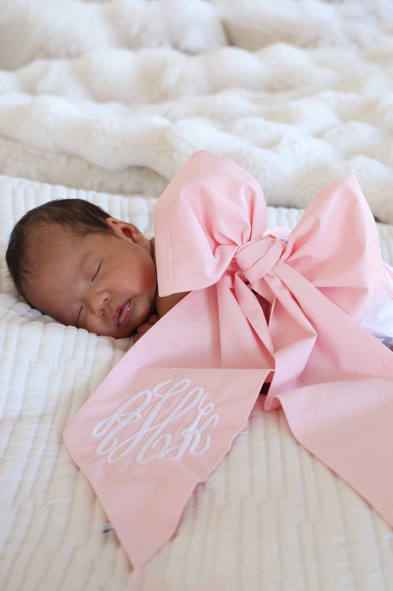 Personalized Newborn Bow Sash | Sweet Pink