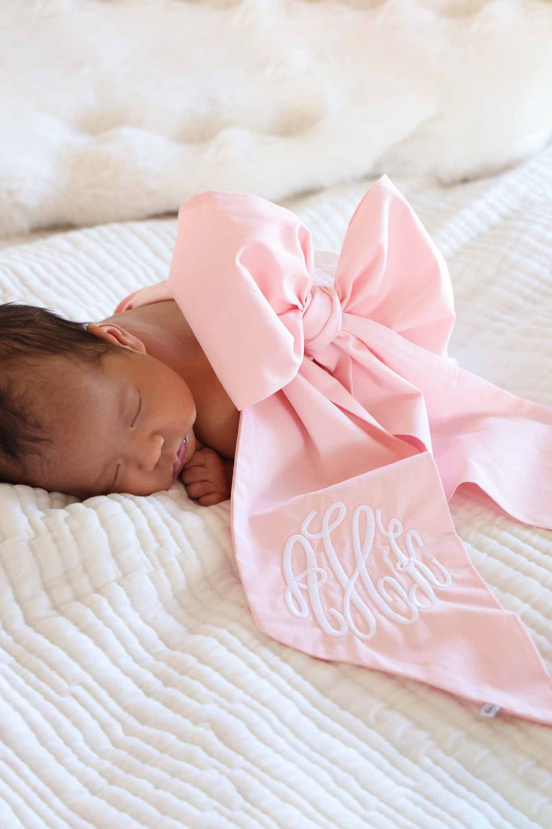 light pink monogram bow sash for babies 