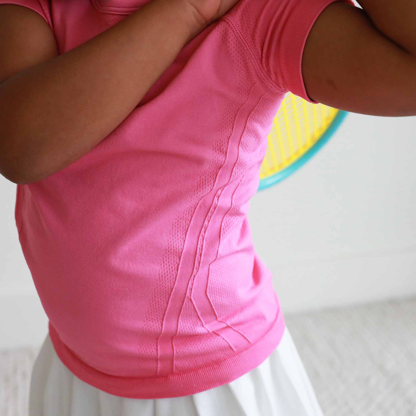 sweat resistant kids short sleeve athletic top power pink 