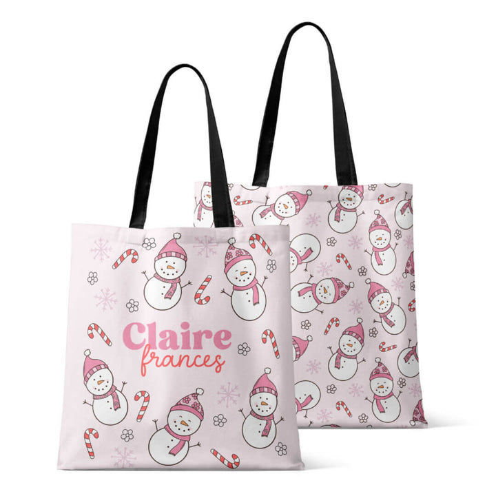 pink snowman personalized tote for kids