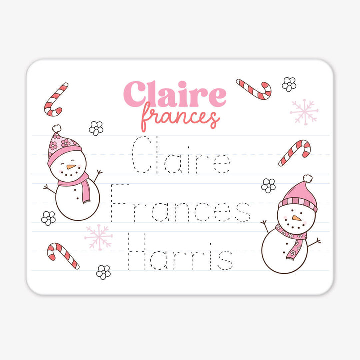 pink snowman personalized whiteboard for kids