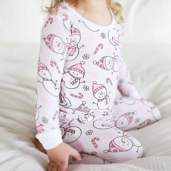 pink snowman christmas pajama for kids