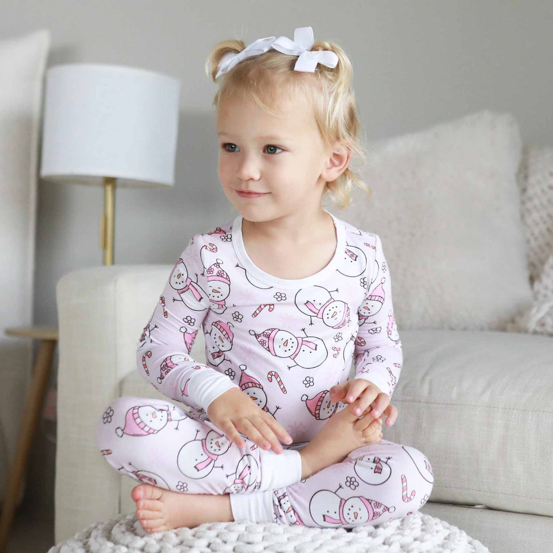 pink snowman pajama set for kids