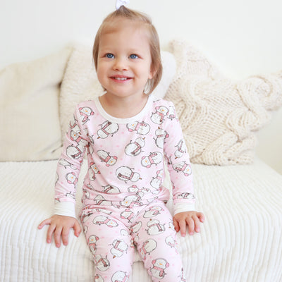 bamboo 2pc toddler pajamas with snowmen pink